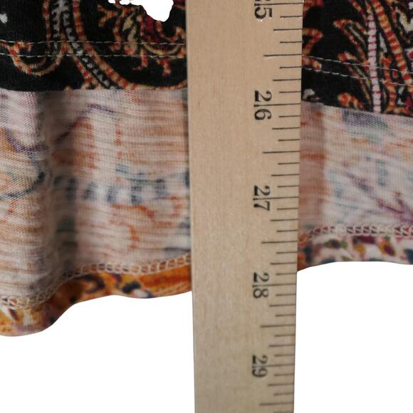 Chicos Tunic Shirt Womens 2 or L Brown Paisley Floral Boho Top 3/4 Sleeve - Picture 7 of 10